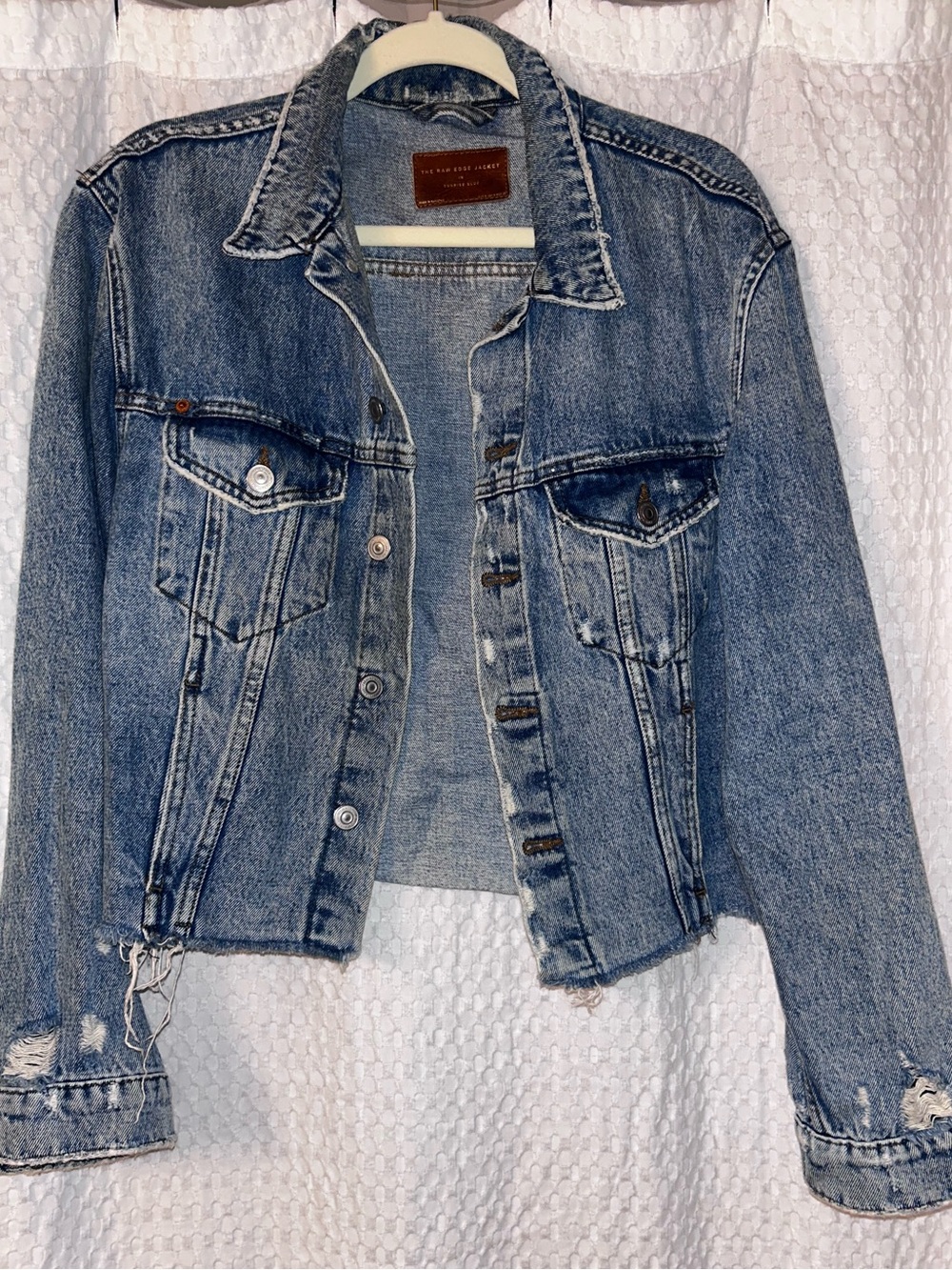 ZARA Raw Edge Distressed Cropped Denim Jacket - Light Blue - Small